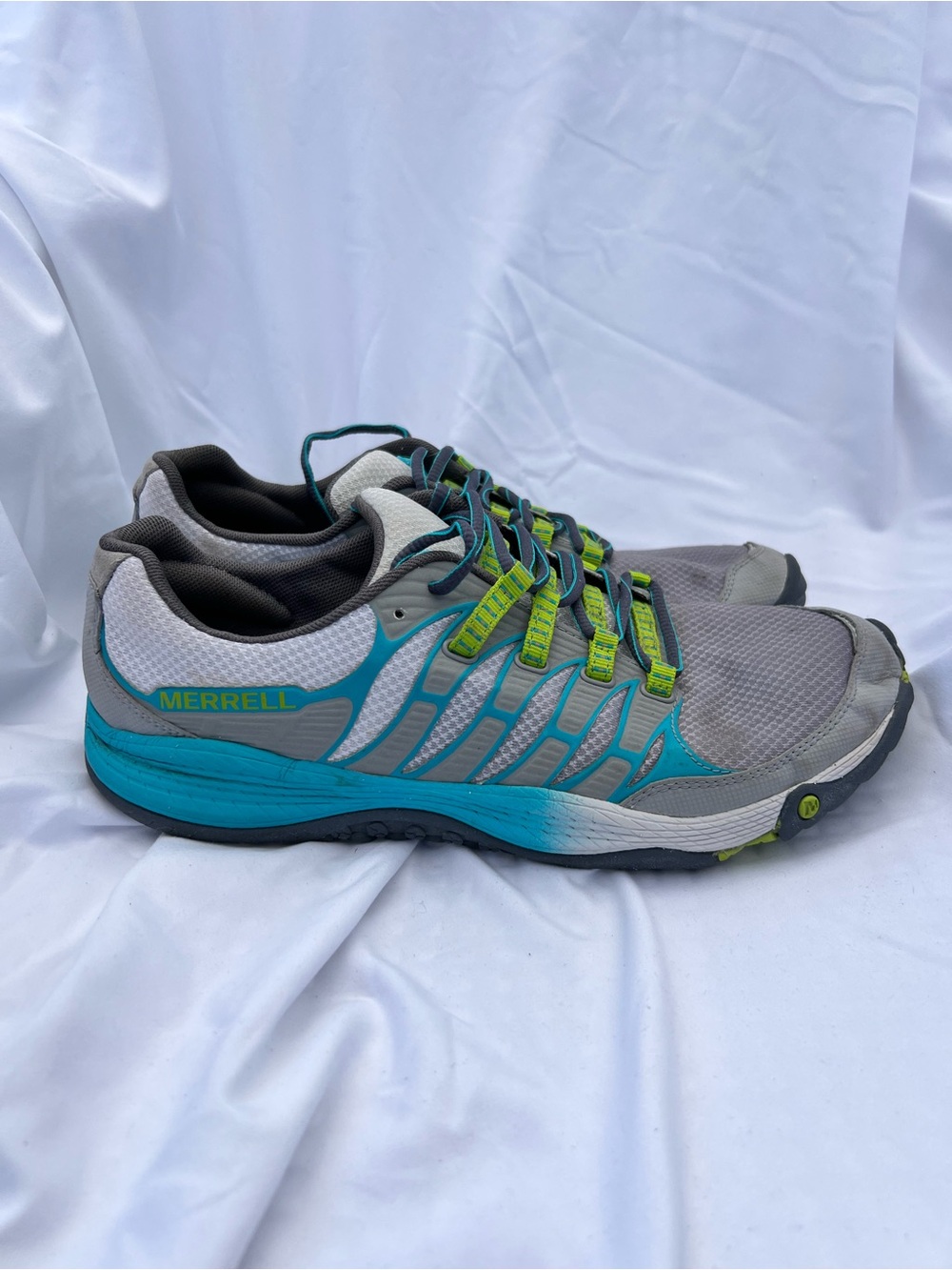 Merrell All Out Fuse J06324 Gray Teal Minimalist Trail Running Shoe Women 9.5